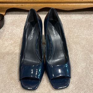 Navy open toe heels